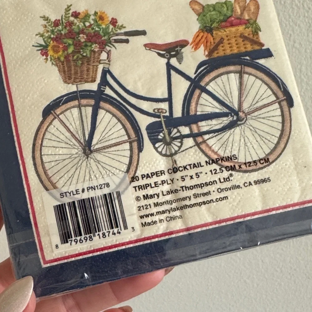 Bicycle Design Kitchen Napkins - Cream and Blue 20 count
